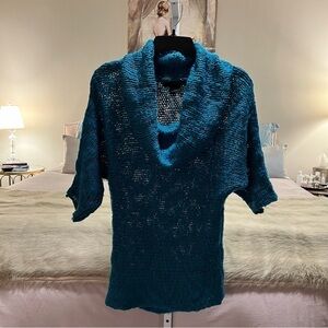 CALVIN KLEIN JEANS Small Teal Green Cowl Turtleneck Loose Knobby Knit Sweater